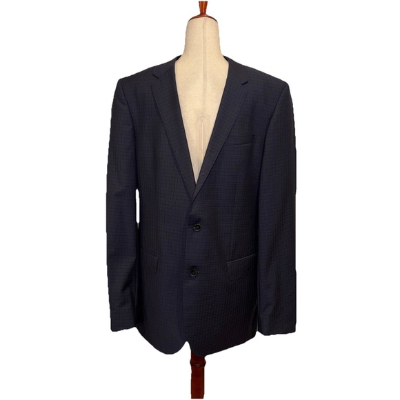 EUC‎ Hugo Boss Blazer Mens 42L Blue Black Jacket Super 100 Wool Coat